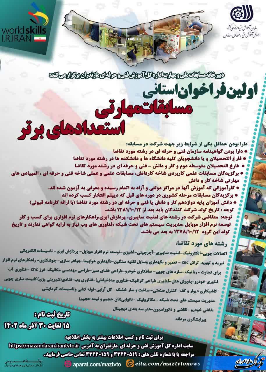 اولین فراخوان استانی مسابقات مهارتی استعدادهای برتر در مازندران