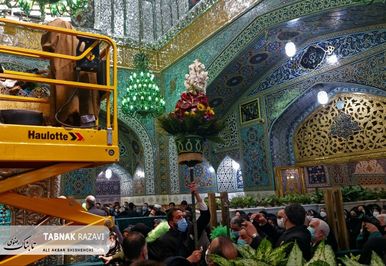 گزارش تصویری تعویض گل های فوق ضریح حرم مطهر امام رضا ع